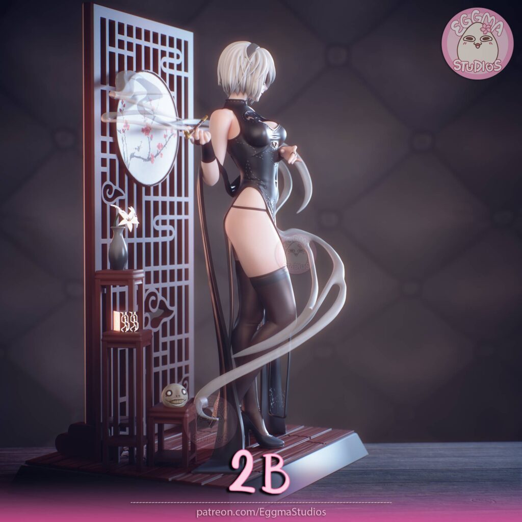 3D модель Qipao 2B вид справа - боковой силуэт и трубка