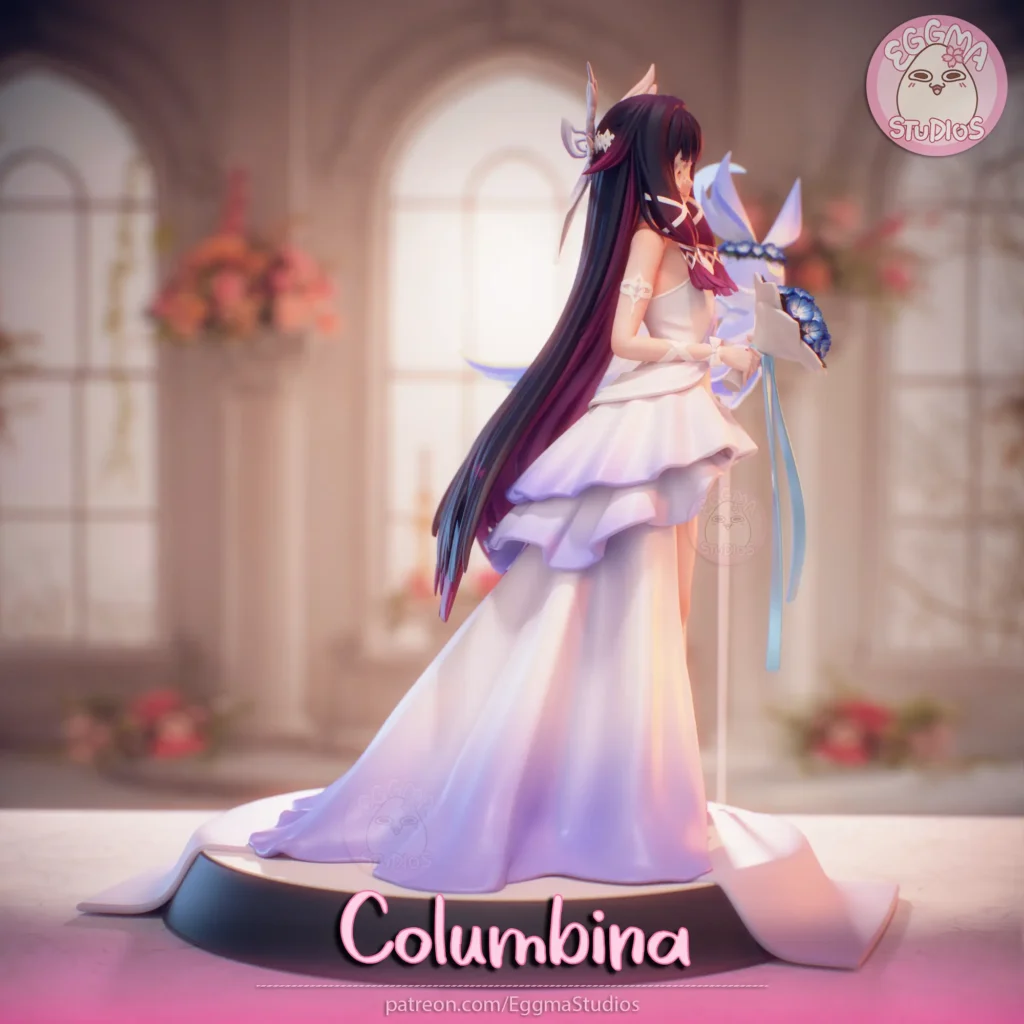Рендер 3D фигурки Columbina EggmaStudios вид сбоку демонстрация платья